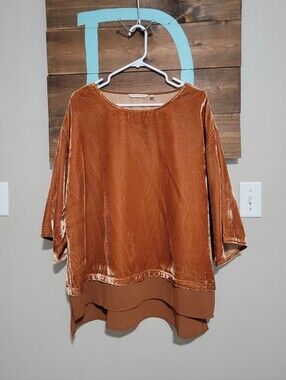 Soft Surroundings Burnt Orange Gisella Crushed Velvet Layered Hem Tunic Top 1x